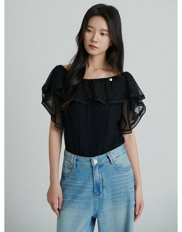 도트 프릴 오프숄더 블라우스 S262M259