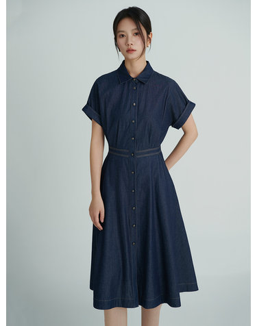 롤업 슬리브 데님 셔츠 원피스 O262T633