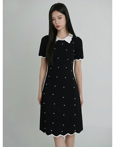 레이스 카라 진주 니트 원피스 O262T960
