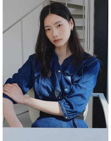 워싱 데님 훌 블라우스 S263B232