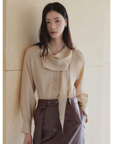 스카프 타이넥 콩버튼 블라우스_2컬러 S263T255