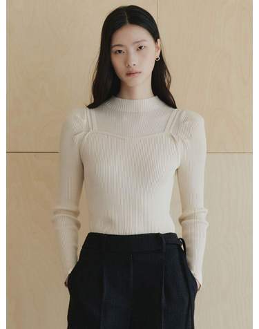 뷔스티에 배색 골지 퍼프 니트_2컬러 S263T951
