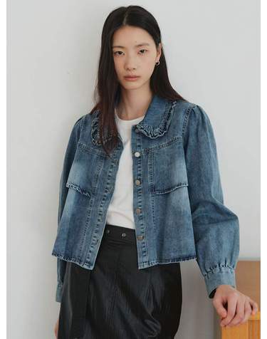 프릴 카라 플레어 데님 자켓 O263T150