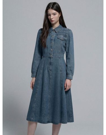비즈 장식 데님 원피스 S263M655