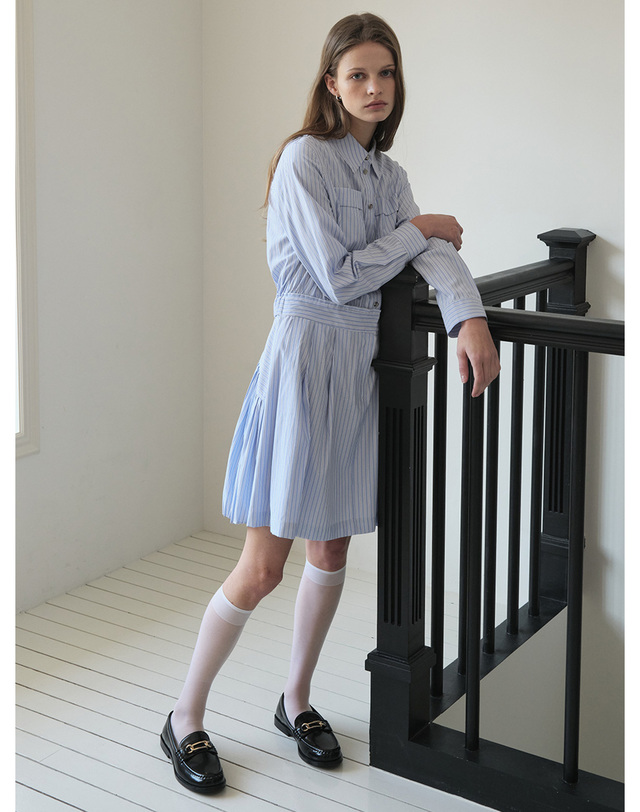 샤틴 스트라이프 포켓 셔츠 원피스_2컬러 S261T654 착용컷
