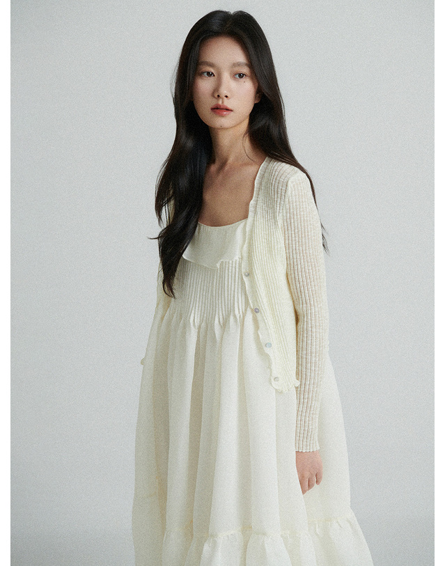 샤틴 브이넥 골지 슬림 가디건_2컬러 O262T959 착용컷
