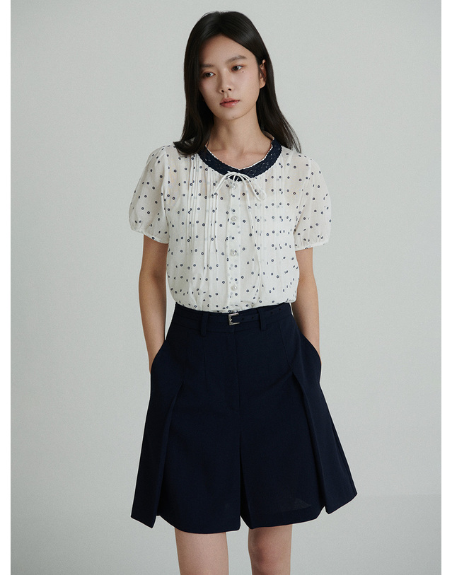 샤틴 플라워 핀턱 레이스 블라우스 O262T262 착용컷