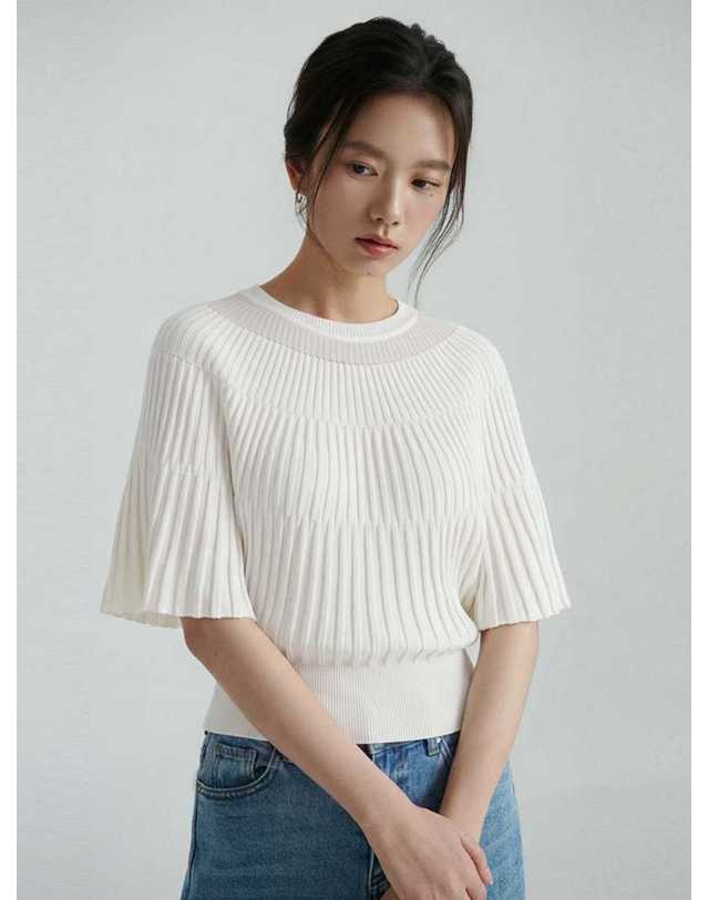 샤틴 입체 골지 반팔 니트_2컬러 O263T951 착용컷