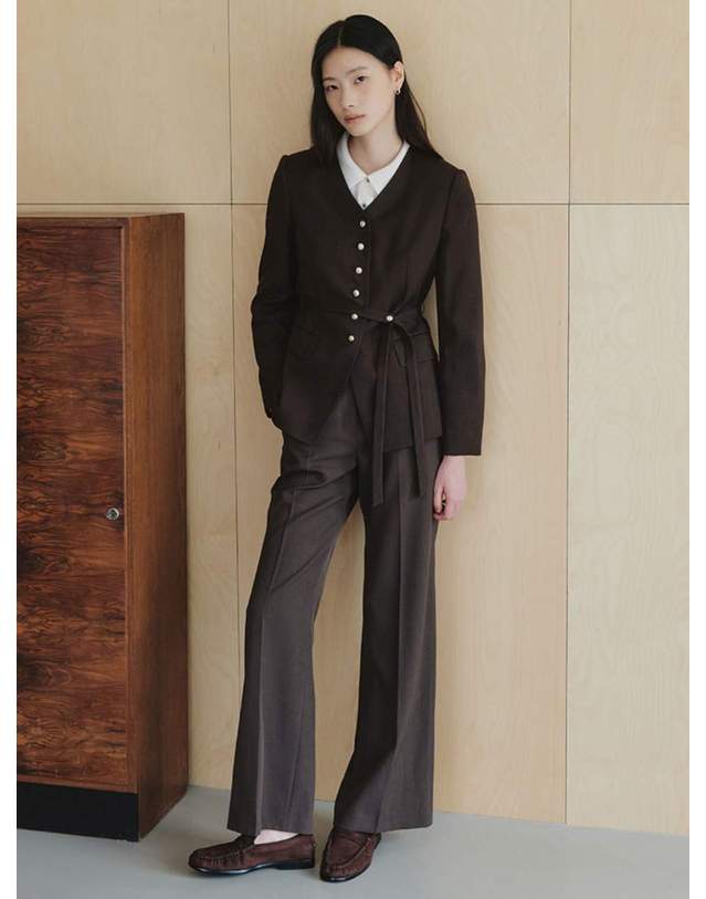 샤틴 노카라 브이넥 벨티드 자켓_2컬러 S263B103 착용컷