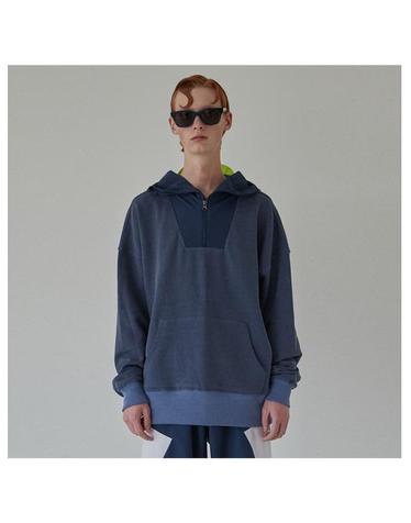 [YEO] Navy Pigment Woven Hoodie