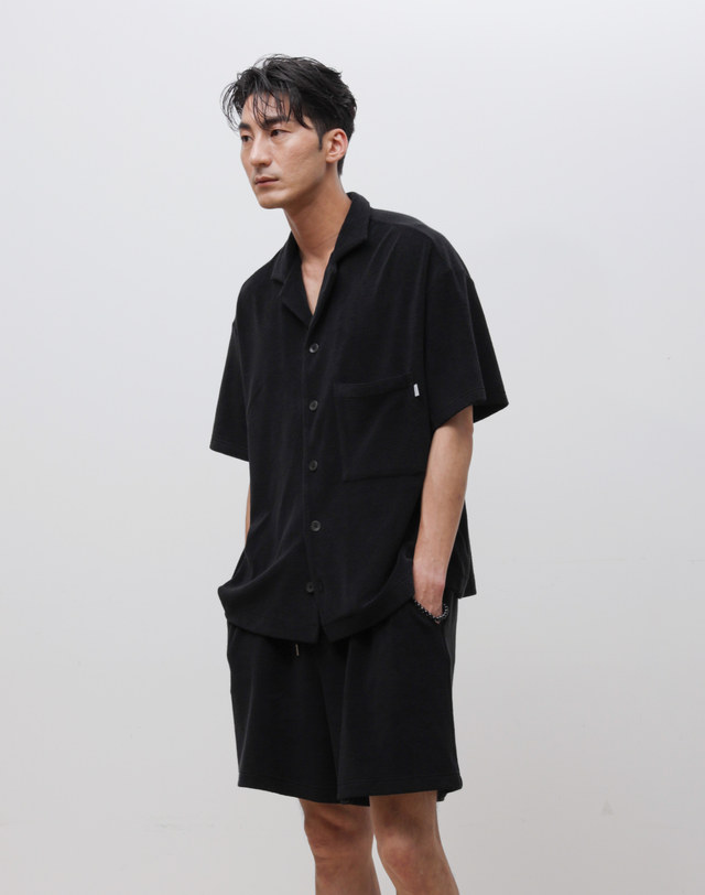 로우투로우 MRP301 코튼 테리 밴딩 메디테이션 쇼츠 ASH BLACK 블랙 착용컷