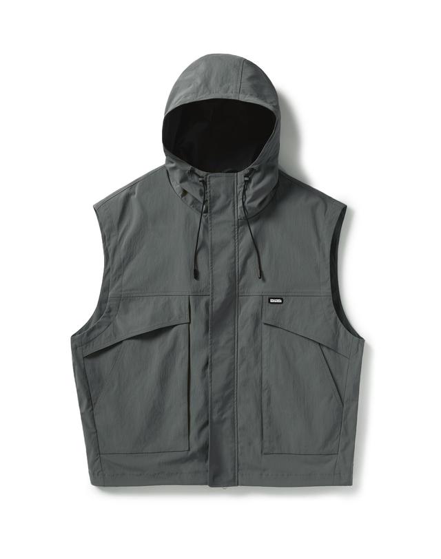 플루크 하이넥 후드 집업 우븐 베스트 FVT204 / 4color 착용컷