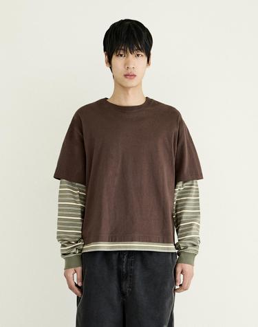 크롭 스트라이프 레이어드 티셔츠 FLT133 / 3Color