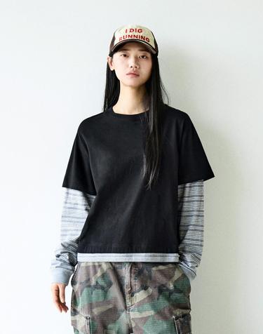 크롭 스트라이프 레이어드 티셔츠 FLT133 / 3ColorW