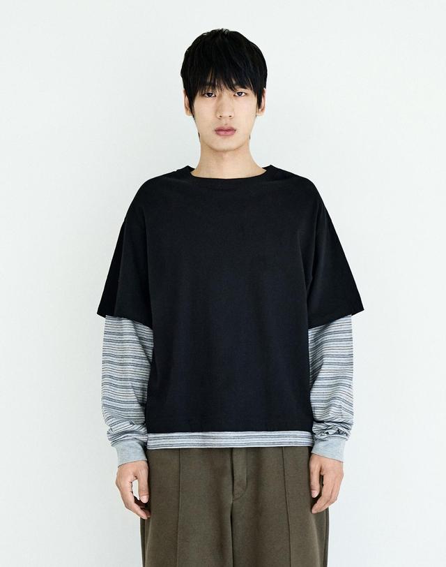 플루크 크롭 스트라이프 레이어드 티셔츠 FLT133 / 3Color 착용컷
