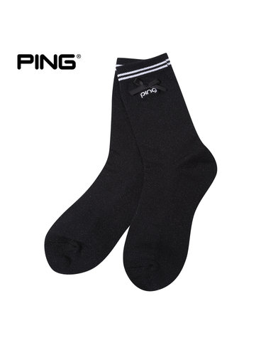 여성 메탈 라인 배색 리본 중목 양말