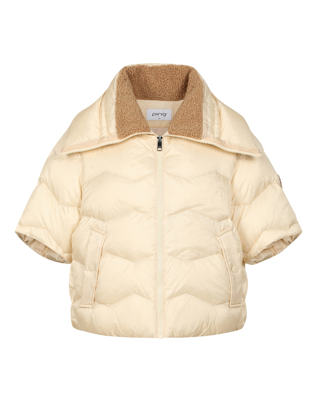 핑 여성 지그재그 퀼팅 구스 다운 반팔 점퍼 착용컷