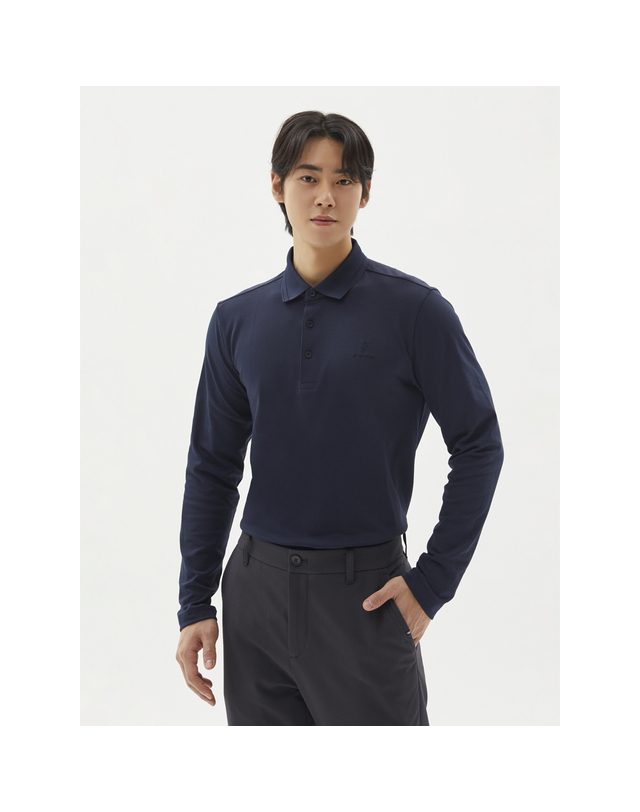 팬텀 남성 베이직 로고 자수 카라 긴팔티셔츠 착용컷
