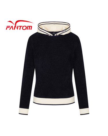 여성 배색 아가일 후드 긴팔 니트