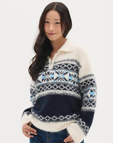 빈티지 노르딕 하프집업 니트_아이보리