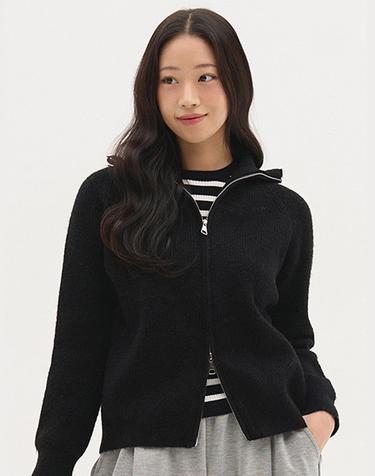 하이넥 투웨이 오버핏 니트 가디건_블랙