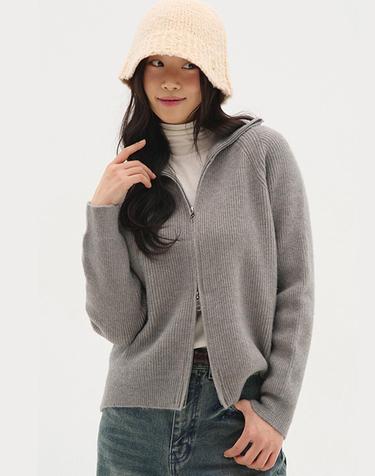 하이넥 투웨이 오버핏 니트 가디건_차콜