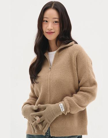 하이넥 투웨이 오버핏 니트 가디건_베이지
