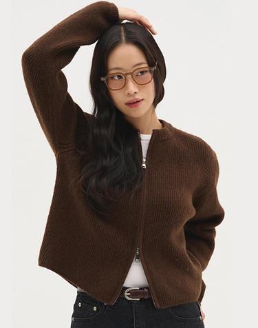 베이직 투웨이 니트집업 가디건_브라운