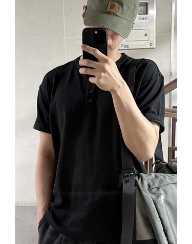 헨리넥 오버핏 반팔 티셔츠_블랙