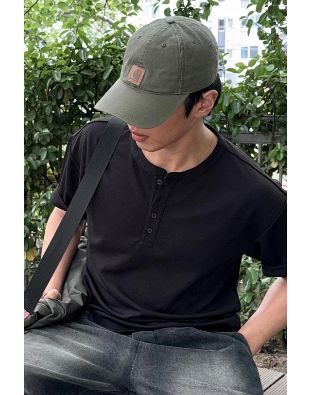 블론드나인 헨리넥 오버핏 반팔 티셔츠_블랙 착용컷