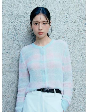 알파카 혼방 체크레이어드 가디건