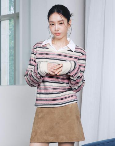 [2종세트] 26FW 멀티 스트라이프 브이넥 헤어리니트