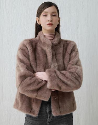 글로시 FAUX밍크 호리젠탈 재킷