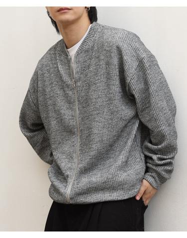 투 웨이 리브드 니트 집업 그레이