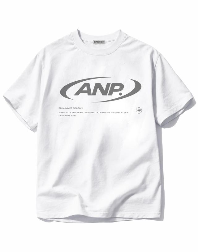 엔피스튜디오 ANP 써클 오버핏 반팔 티셔츠 화이트 착용컷