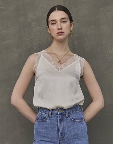 LACED V-NECK SLIP TANK_WHITE