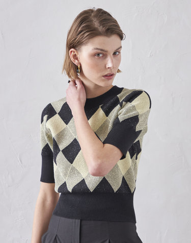 ARGYLE HALF SLEEVE KNIT_BLACK