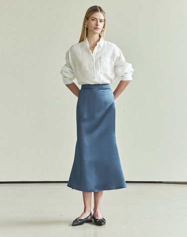 MERMAID SILKY LONG SKIRT_BLUE GREEN