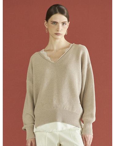 V-NECK LOOSE-FIT KNIT_BEIGE