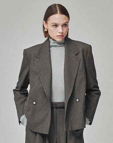 TAILORED CLASSIC DOUBLE BLAZER_RICH CHARCOAL