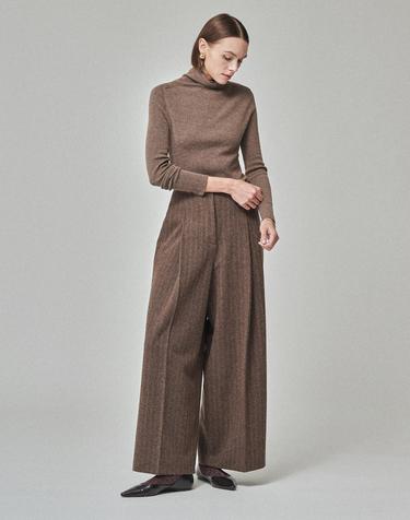 메종드이네스 WOOL STRIPE WIDE TROSUERS_MOCHA BROWN