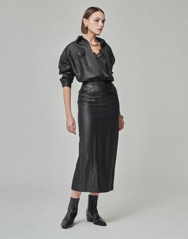 SCULPTED LINE LEATHER SKIRT_JET BLACK