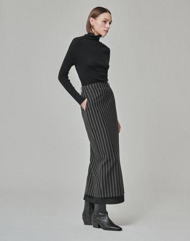STRIPE SHEER LAYERED H-LINE SKIRT_BLACK