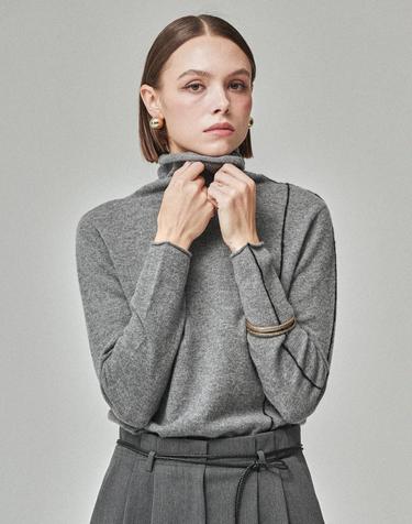 메종드이네스 CASHMERE BLEND COLOR-LINED KNIT_MELANGE GRAY