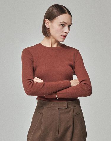 RIB WOOL BLEND BASIC KNIT_TERRACOTTA