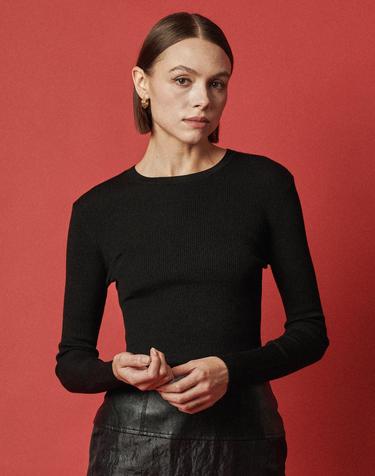 RIB WOOL BLEND BASIC KNIT_BLACK