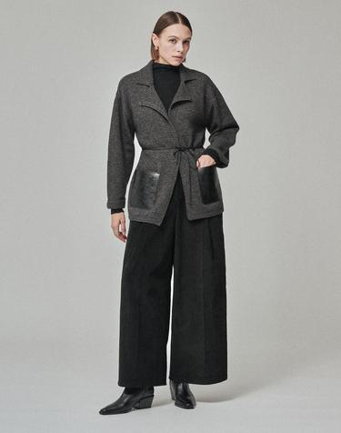LEATHER POCKET KNIT JACKET_ASH GRAY