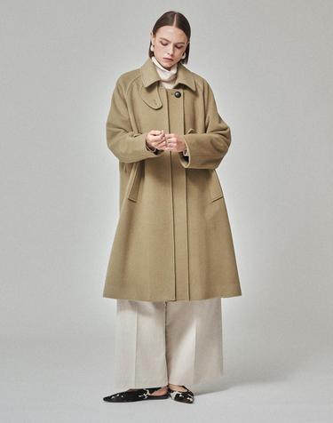 LAYERED PLACKET WOOL COAT_SAGE BEIGE