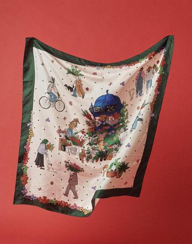 FLOWER MARCHE SILK SCARF_GARDEN IVORY