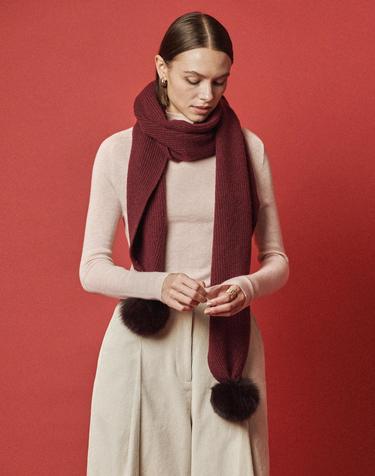 MINK POM WOOL MUFFLER_CLASSIC BURGUNDY